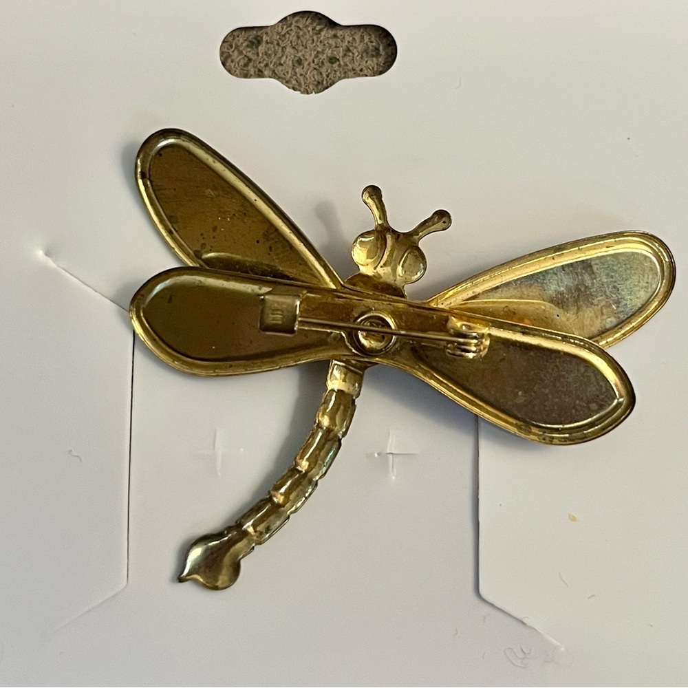 Vintage Dragonfly Brooch Red and Gold Tone - Picture 2 of 2